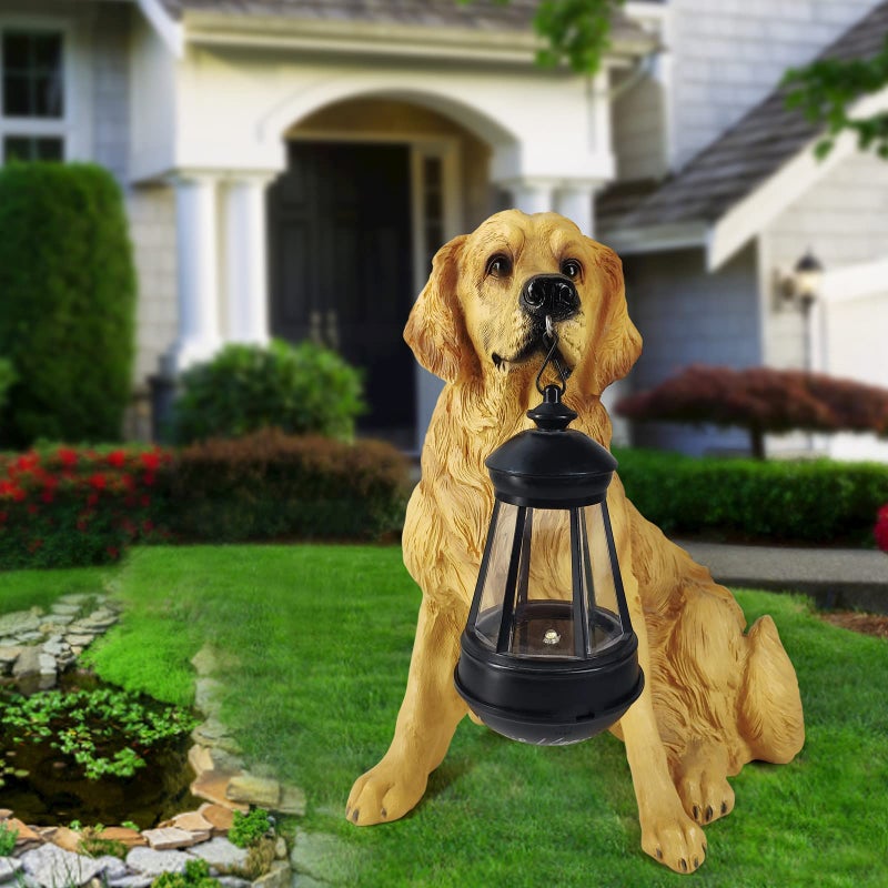 Notakia Golden Retriever Statue Outdoor with Solar Led Home Garden Decoration Windproof Lamp Realistic Dog Decor(Golden Retriever &LED) - Image 1